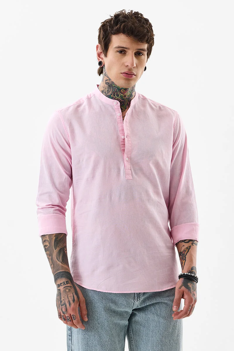 سنيتش Slim Fit Linen Blend Pink Kurta Shirt